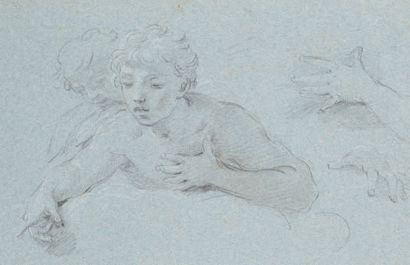 Scuola romana del XVIII secolo Étude d'un buste de jeune homme et d'une main Pierre...