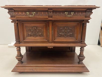 null Piece of furniture with height of support out of carved wooden, the top of white...