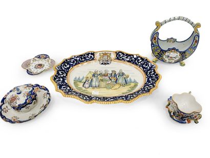 null Lot of earthenware including a Henriot Quimper dish, a Rouen plate, a cup and...