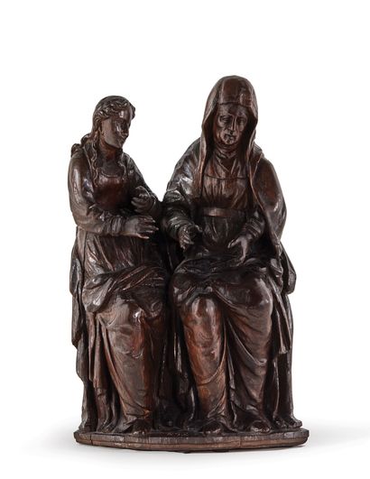 null SAINTE ANNE TRINITAIRE in carved oak, rough back. The Mother of the Virgin,...
