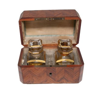 null Lot including: - a perfume box with two glass bottles in a rosewood veneer case,...