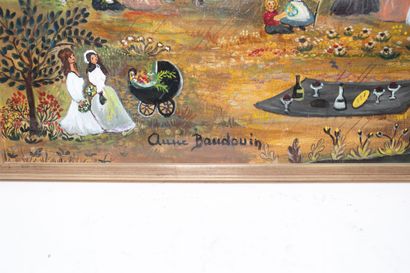 null School of the XXth century Baule doll, 1975 Oil on panel. Signed and dated lower...