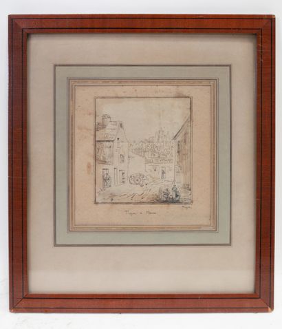 null Constantin Troyon (1810 - 1865) Troyon à Marne Pen and ink drawing. Signed lower...