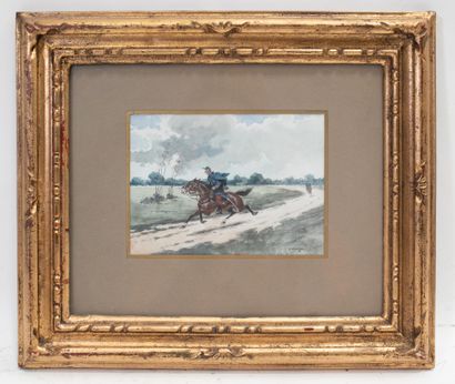null Jules Monge (1855-1934) The Hussar Watercolor signed lower right. H_12 cm W_16...