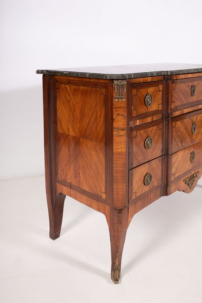 null Chest of drawers with a central recess in rosewood and violet wood veneer with...