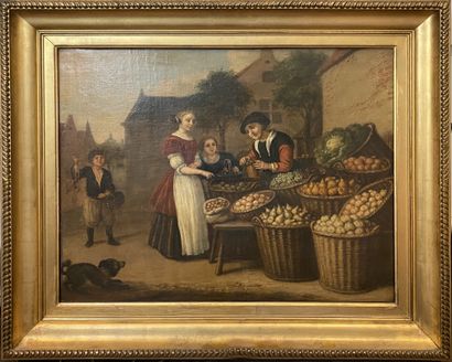 null Jan Victors (1620-1676) The Fruit Merchant Oil on canvas signed lower right...