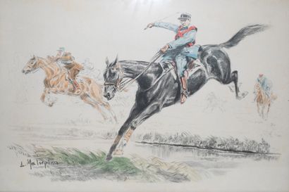 null Ensemble de gravures comprenant: Malespina " Les Jockeys " 2 gravures en couleurs...