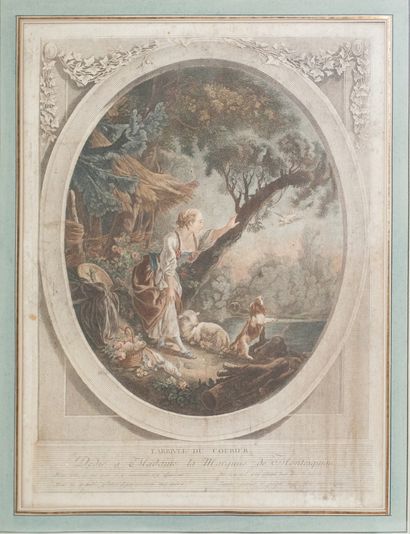 null Set of engravings including: - After Huet "Young shepherdess with a dog" and...
