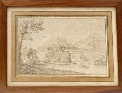 French school of the XIXth century Lake landscape...