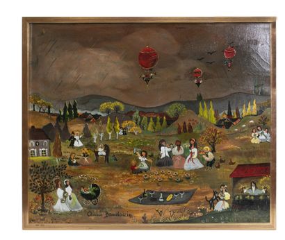 null Anne Baudoin Hot air balloons, a stormy afternoon Oil on canvas. Signed lower...
