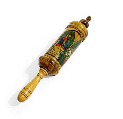 null ESTHER'S ROLL MANUSCRIPT Olive wood case, decorated with a scene from the story...
