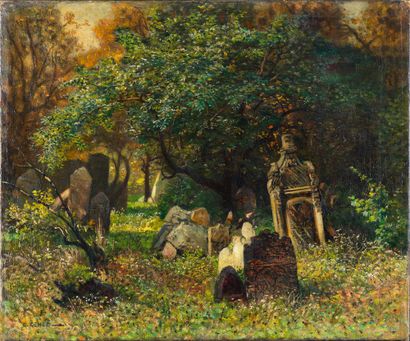 EDUARD GEHBE (1845-1933) Jewish Cemetery, Austria, ca. 1900
Oil on canvas.
Signed...