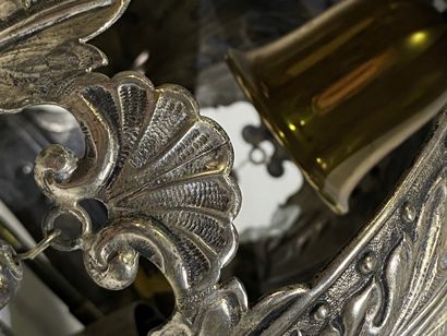 null SILVER AND GOLD TORAH CROWN Dedication in Hebrew dating from 1968.
Marked "Handarbeit"...