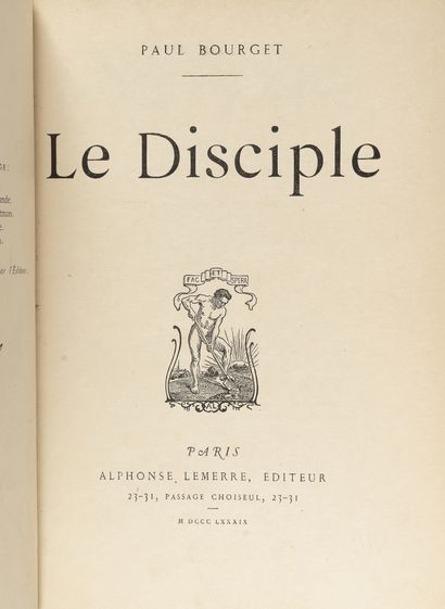  BOURGET (Paul). - 3 ouvrages. 
- Le Disciple. Lemerre, 1889. In-12, demi-maroquin...