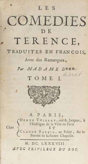 null TERENCE. Les Comédies. Paris, Thierry et Barbin, 1688. 3 tomes in-12, maroquin...