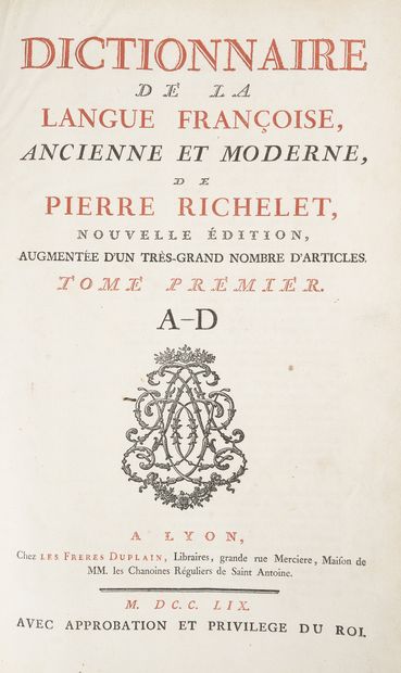 RICHELET (Pierre). Dictionnaire de la langue...