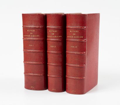  CHÉNIER (André de). Œuvres poétiques. Paris, Alphonse Lemerre, 1874. 3 forts vol....