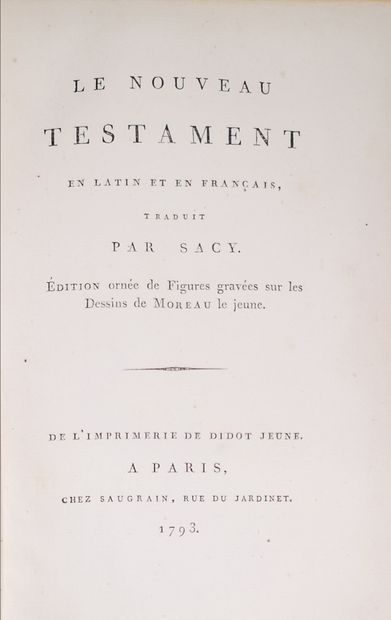 null NOUVEAU TESTAMENT (Le), en latin et en français, traduit par Sacy. Paris, Imprimerie...