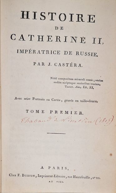 null CASTERA. History of Catherine II, Empress of Russia. Paris, Buisson, year VIII....