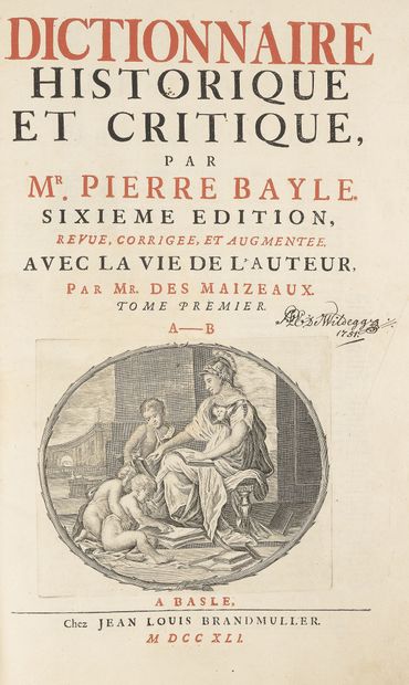 BAYLE (Pierre) Dictionnaire historique et critique. Bâle, Brandmuller, 1741. 4 vol....