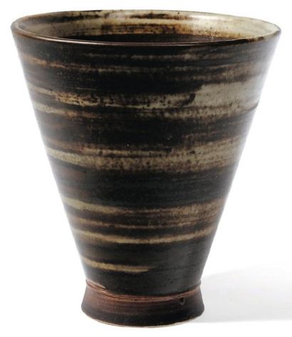 SAXBO Vase Céramique émaillée polychrome Signé Vers 1940 H_18 cm D_16 cm