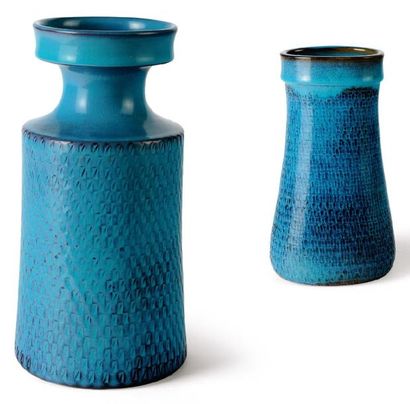 STIG LINDBERG Paire de vases Céramique émaillée Signés 1950 H_25,5 cm H_21,5 cm