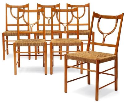 JOSEF FRANK (1885-1967) Suite de six chaises Bambou et acajou Réalisées Svenskt Tenn...