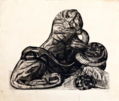 PAUL JOUVE (1880-1973) Le tigre et le python Gravure Numérotée 83/100 Signée Jouve...