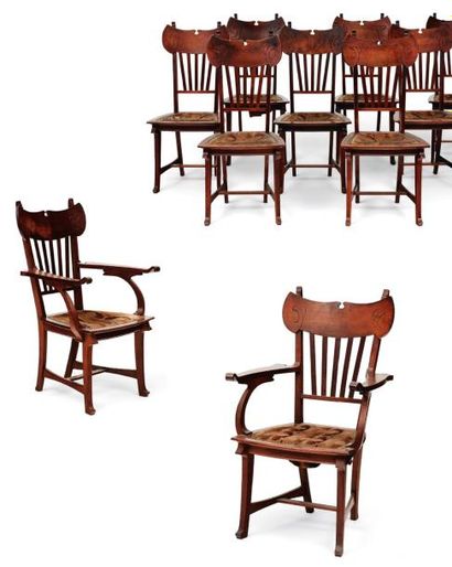 GUSTAVE SERRURIER-BOVY (1858-1910) Huit chaises et deux fauteuils Acajou Vers 1900...