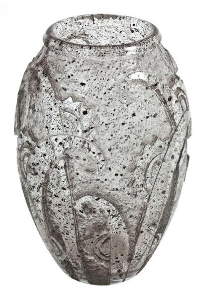 DAUM Vase Verre gravé à l'acide Vers 1930 H_36 cm L_20 cm