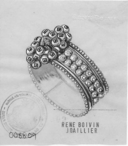 René Boivin 2005 Modèle «Etrusque». Bracelet rigide ouvert en or jaune 18k portant...