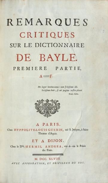 BAYLE (Pierre) Dictionnaire historique et critique. Troisième édition, revue, corrigée,...