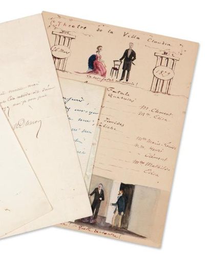 DUMAS Alexandre père et fils (1802-1870, 1824-1895) 2 Lettres autographes signées...