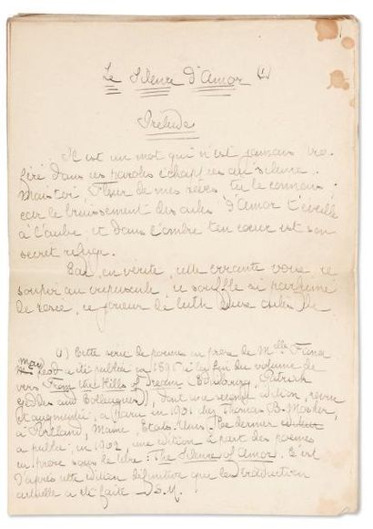 MERRILL Stuart Manuscrit autographe signé, Le Silence d'Amor; 30 pages in-fol. Manuscrit...