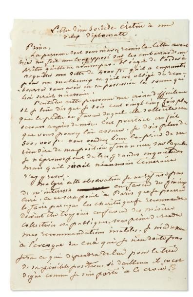 SAND George (1804-1876) Manuscrit autographe, Lettre d'un sordide crétin à un vieux...