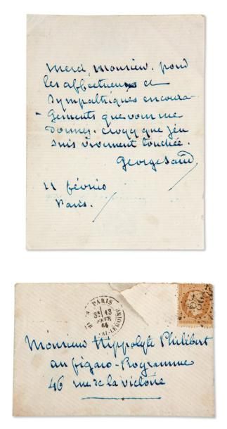 SAND George Lettre autographe signée, Paris 11 février [1866], à Hippolyte Philibert,...