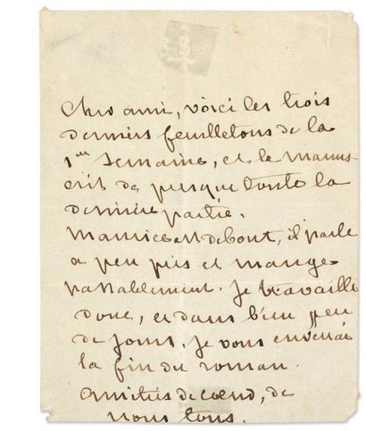 SAND George Lettre autographe, [1er mars 1872, à Charles-Edmond]; 1 page in-12 à...