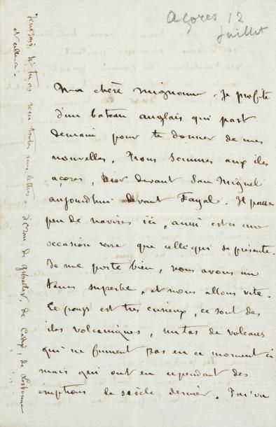 SAND Maurice (1823-1889) Lettre autographe signée «Maurice», Fayal (îles Açores)...