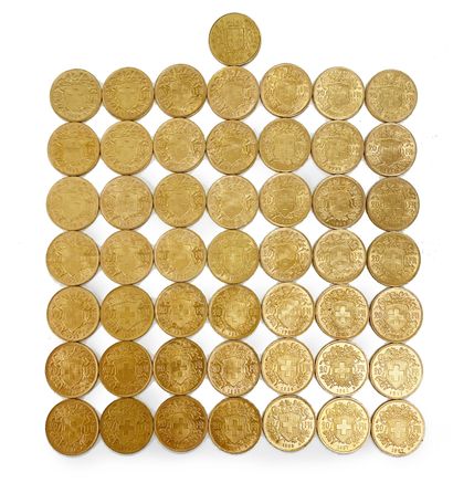 null Set of 50 gold coins including : 

- 49 pieces of 20 Swiss gold francs (1x1897,...