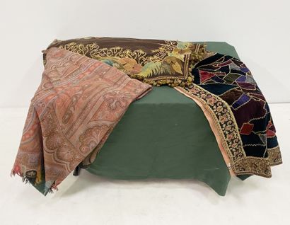 null Square velvet patchwork and silk star table top, Russian work of the late 19th...