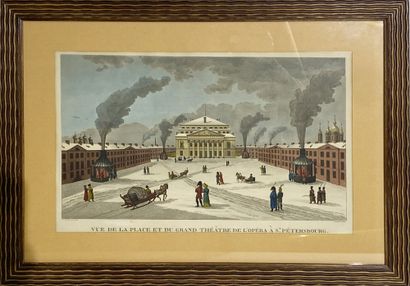 null Two enhanced lithographs 

View of the square and the great theater of the Opera...