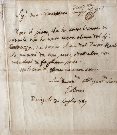 null Carlo Goldoni (1707-1793) 

Lettre manuscrite encadrée Cadre Louis XVI d'origine...