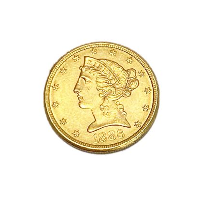 Pièce en or de 5 dollars US 
année 1886 
Poids...