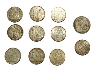 Lot comprenant 10 pièces de 10 fr en argent...