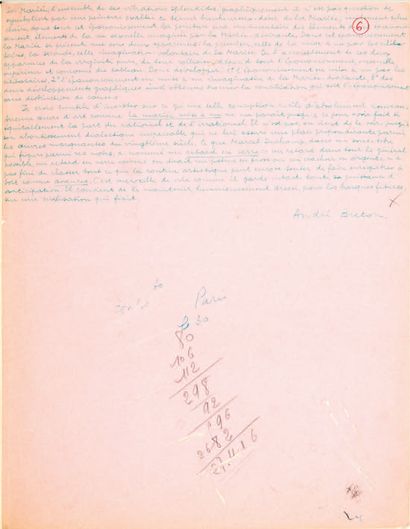 André BRETON. Phare de la mariée. Sans lieu ni date [1934].
Manuscrit autographe...