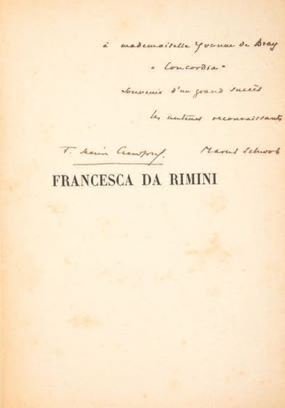 CRAWFORD, F. Marion. Francesca da Rimini. Translated by Marcel Schwob. Paris, Librairie...