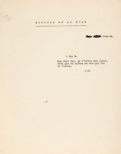 GENET, Jean. The Miracle of the Rose. [1944].
Partially autograph corrected typescript...
