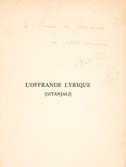 [GIDE, André] - TAGORE, Rabîndranâth. L'Offrande lyrique (Gitanjali). Paris, Nouvelle...