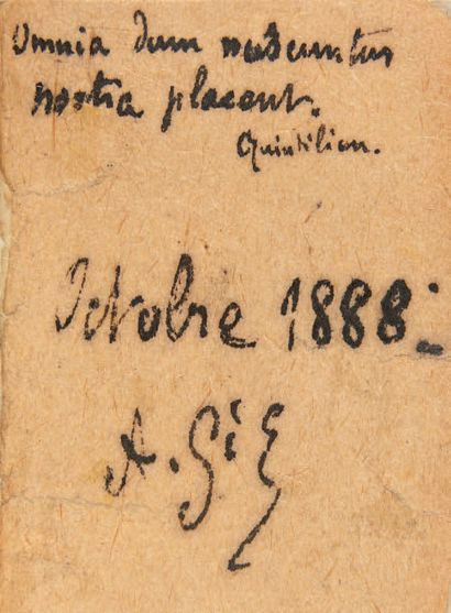 GIDE, André. October 1888.
Autograph notebook of 45 pp. in-32 [81 x 58] : dark blue...