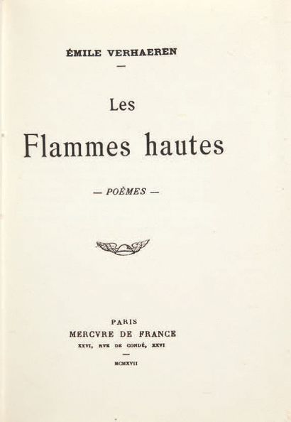 VERHAEREN, Émile. Les Flammes hautes. Poèmes. Paris, Mercure de France, 1917.
In-12...